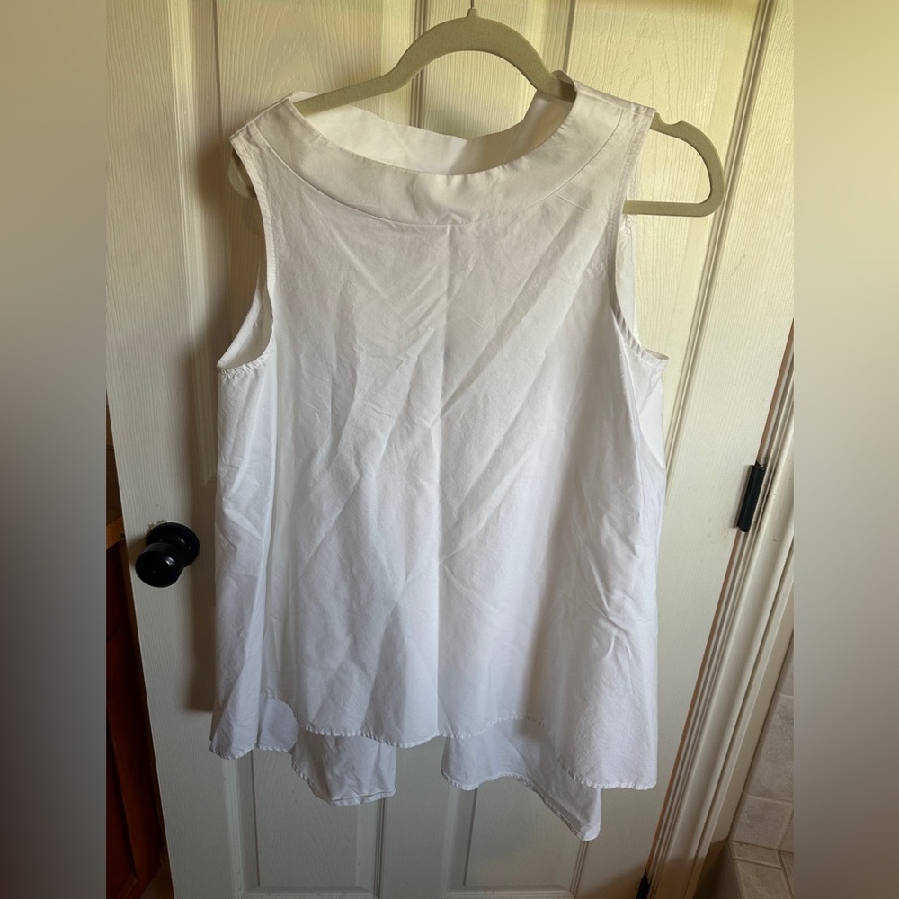 Wendy Trendy White Sleeveless Blouse with Asymmetrical Peter Pan Collar